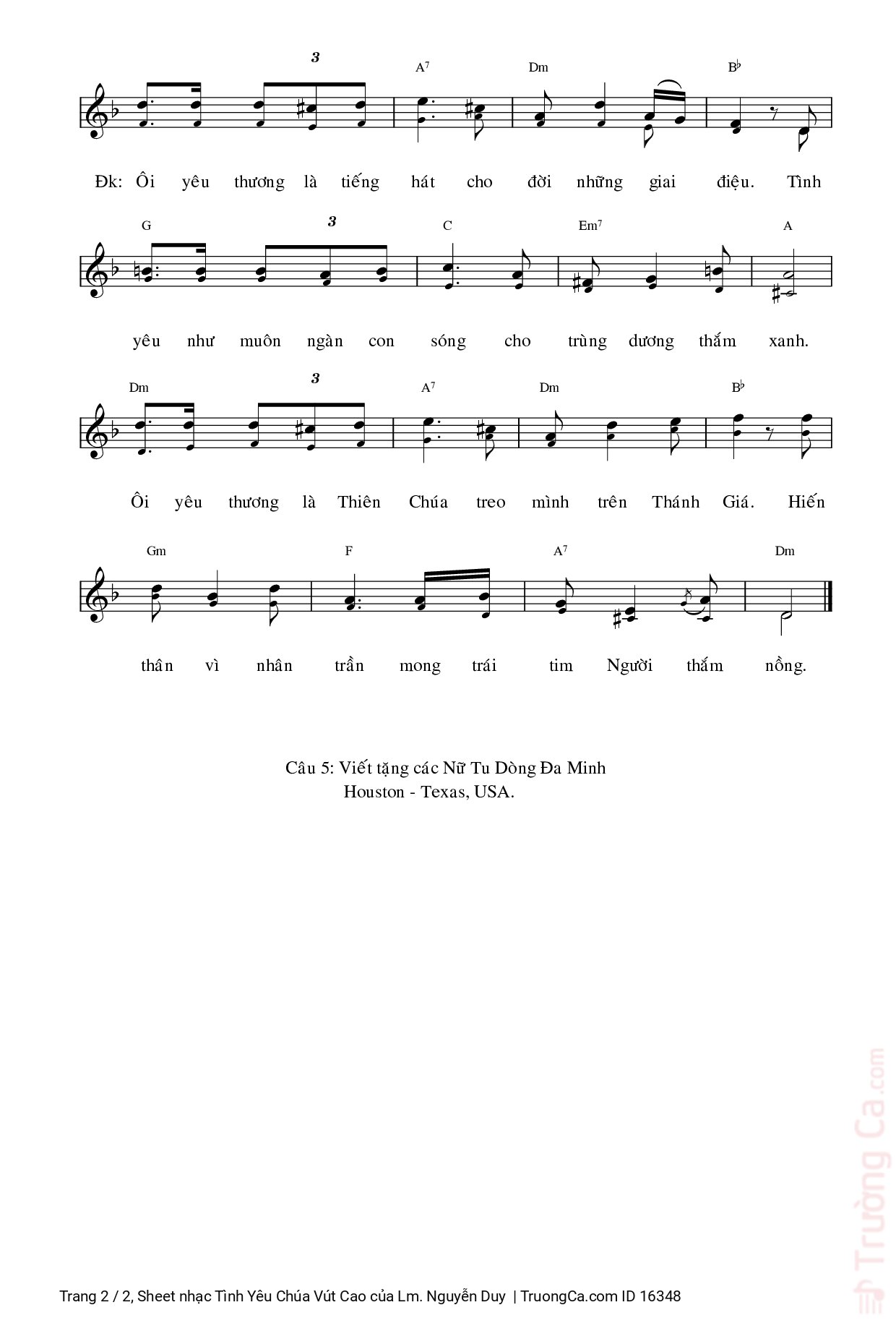 Page 2 of Sheet music PDF Tình Yêu Chúa Vút Cao - Lm. Nguyễn Duy