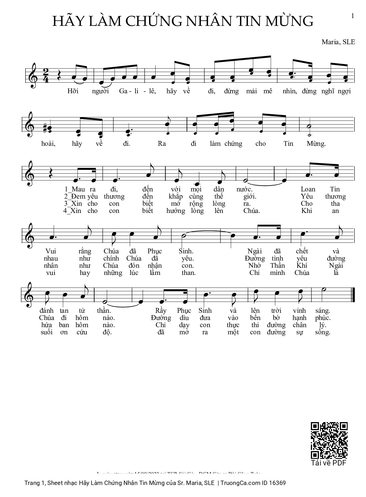 Sheet PDF of Hãy Làm Chứng Nhân Tin Mừng