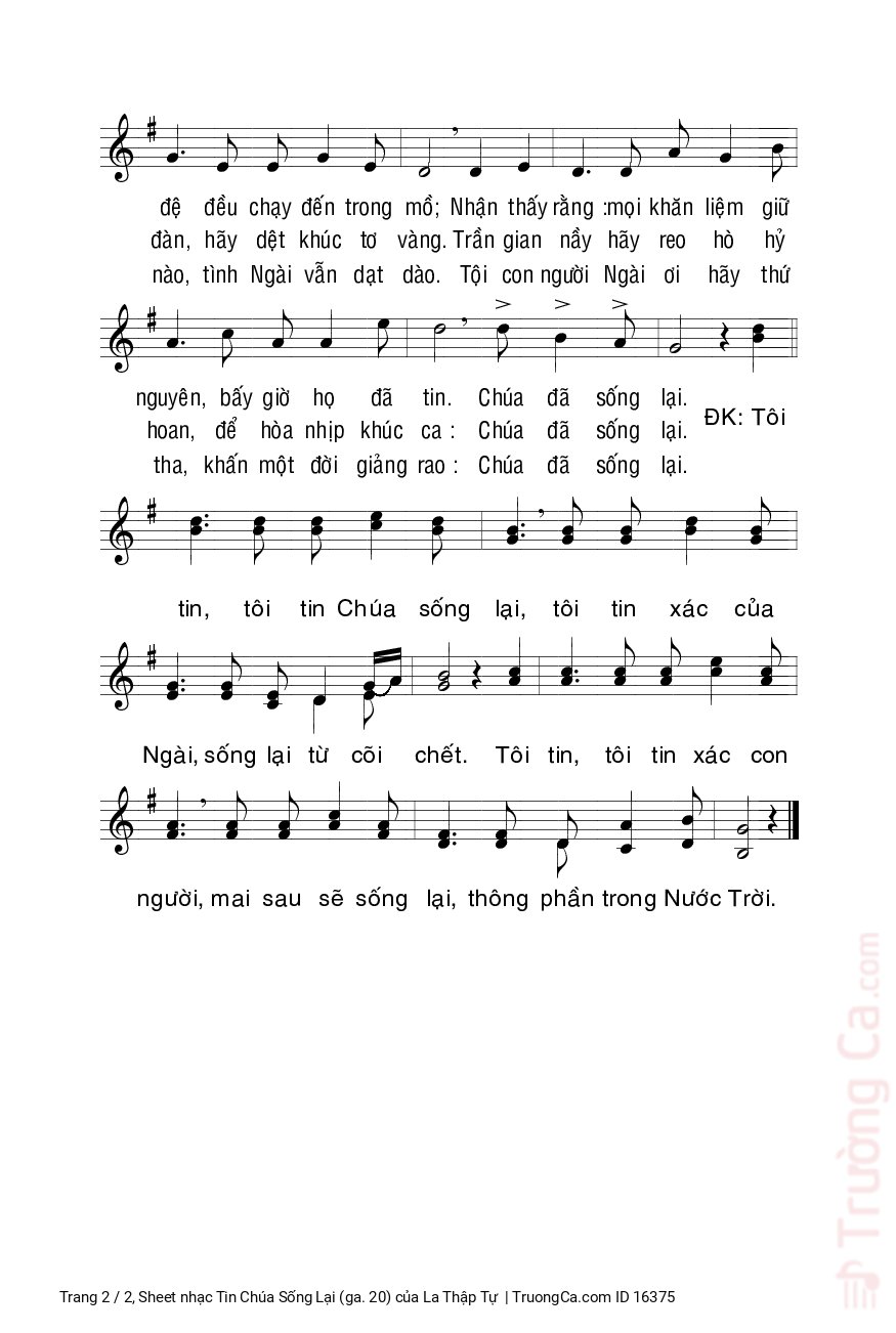 Page 2 of Sheet music PDF Tin Chúa Sống Lại (ga. 20) - La Thập Tự
