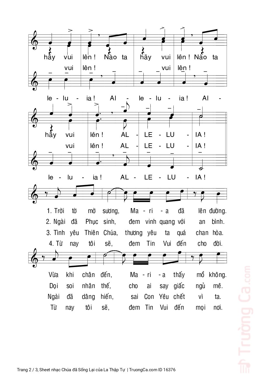 Page 2 of Sheet music PDF Chúa đã Sống Lại - La Thập Tự