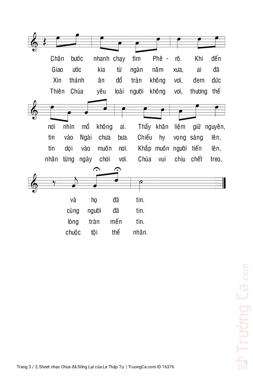 Page 3 of Sheet music PDF Chúa đã Sống Lại - La Thập Tự