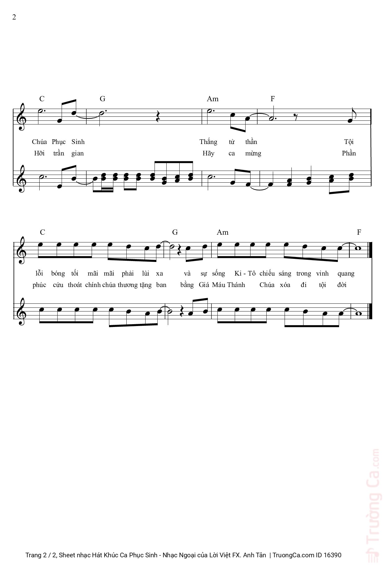Page 2 of Sheet music PDF Hát Khúc Ca Phục Sinh - Nhạc Ngoại - Lời Việt FX. Anh Tân