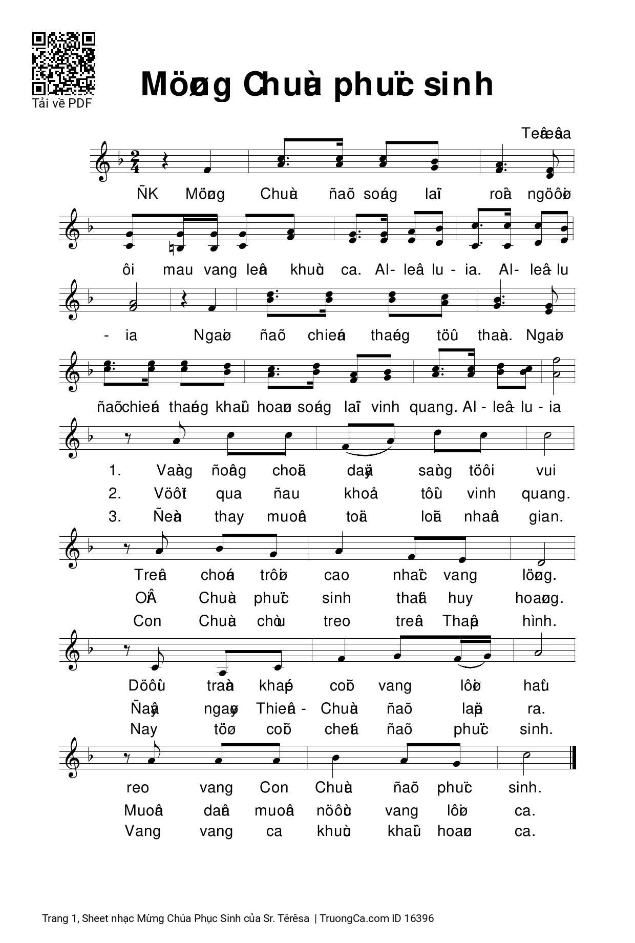 Page 1 of Sheet music PDF Mừng Chúa Phục Sinh - Sr. Têrêsa