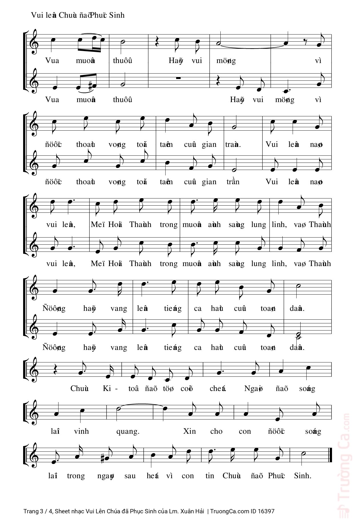 Page 3 of Sheet music PDF Vui Lên Chúa đã Phục Sinh - Lm. Xuân Hải