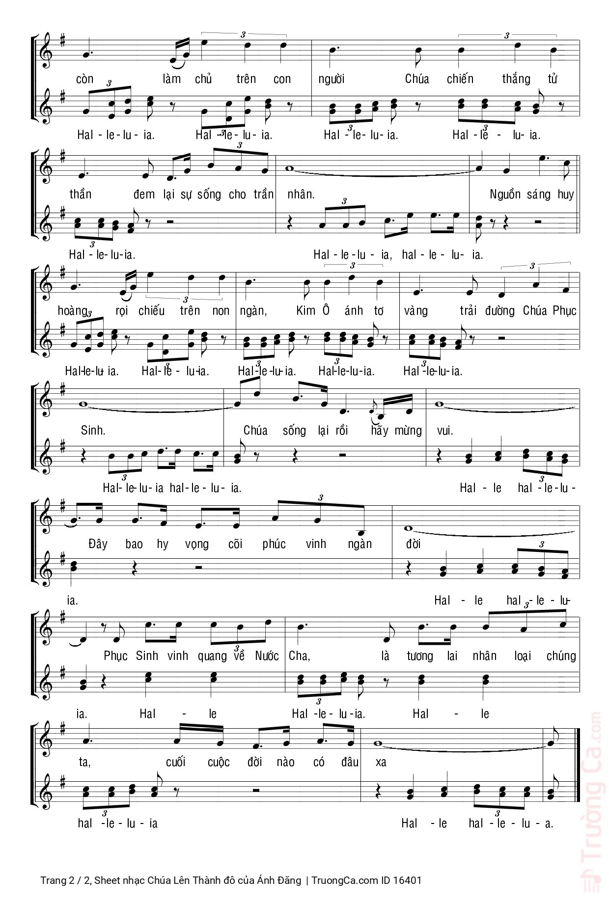 Page 2 of Sheet music PDF Chúa Lên Thành đô - Ánh Đăng