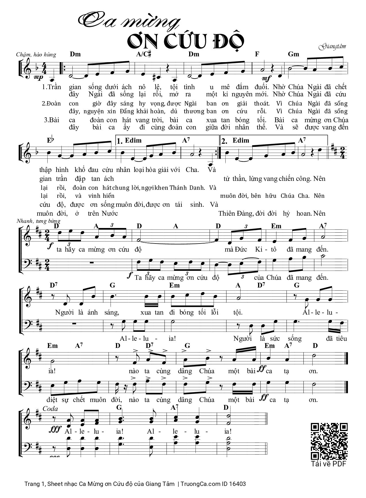 Sheet PDF of Ca Mừng ơn Cứu độ