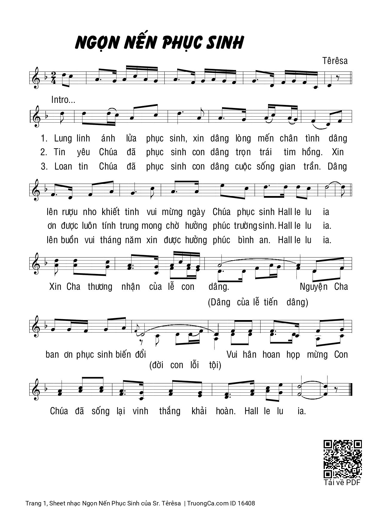 Page 1 of Sheet music PDF Ngọn Nến Phục Sinh - Sr. Têrêsa