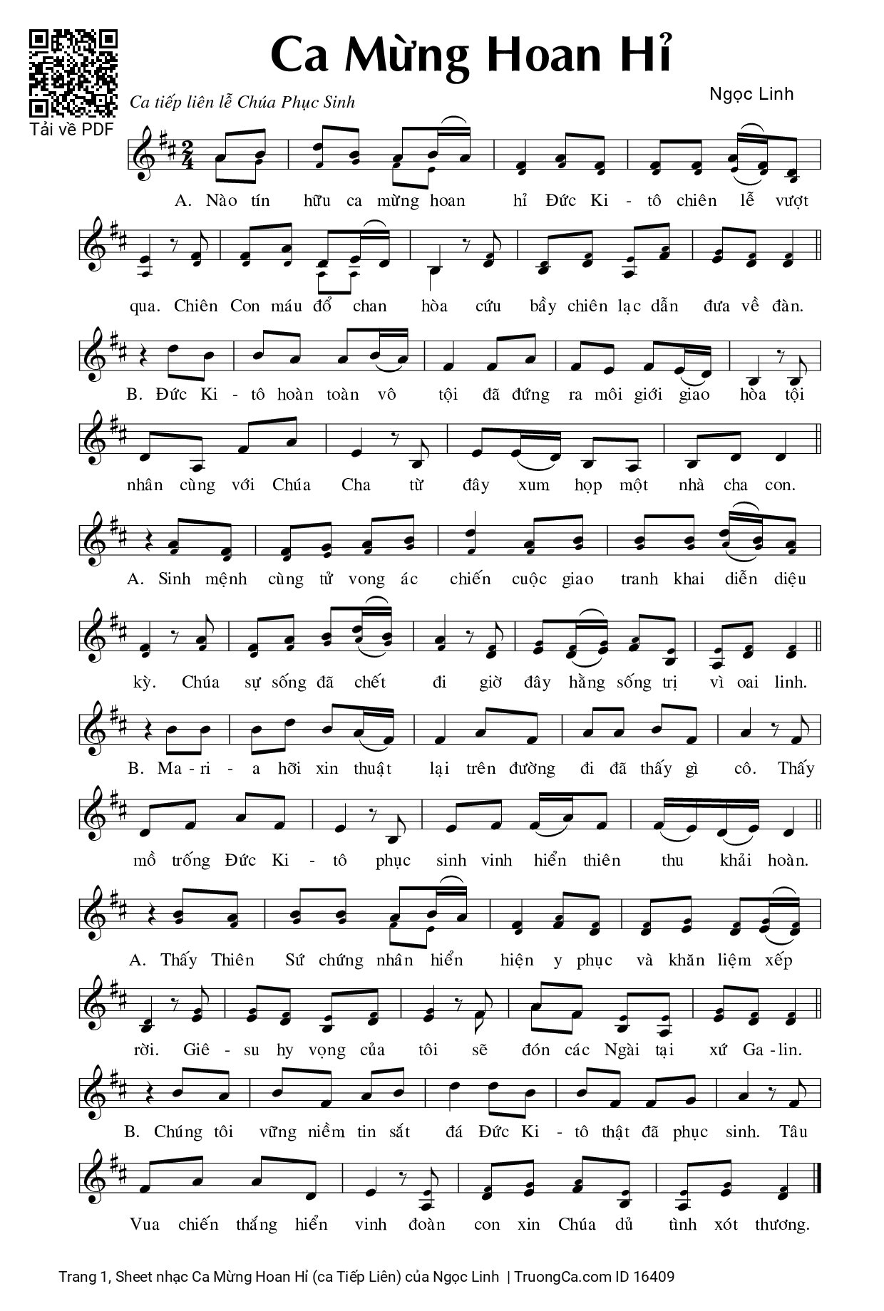 Sheet PDF of Ca Mừng Hoan Hỉ (ca Tiếp Liên)