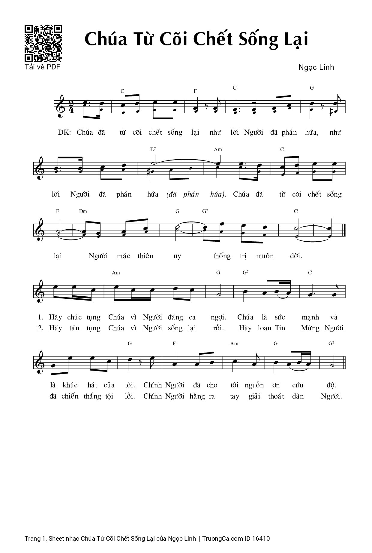 Sheet PDF of Chúa Từ Cõi Chết Sống Lại