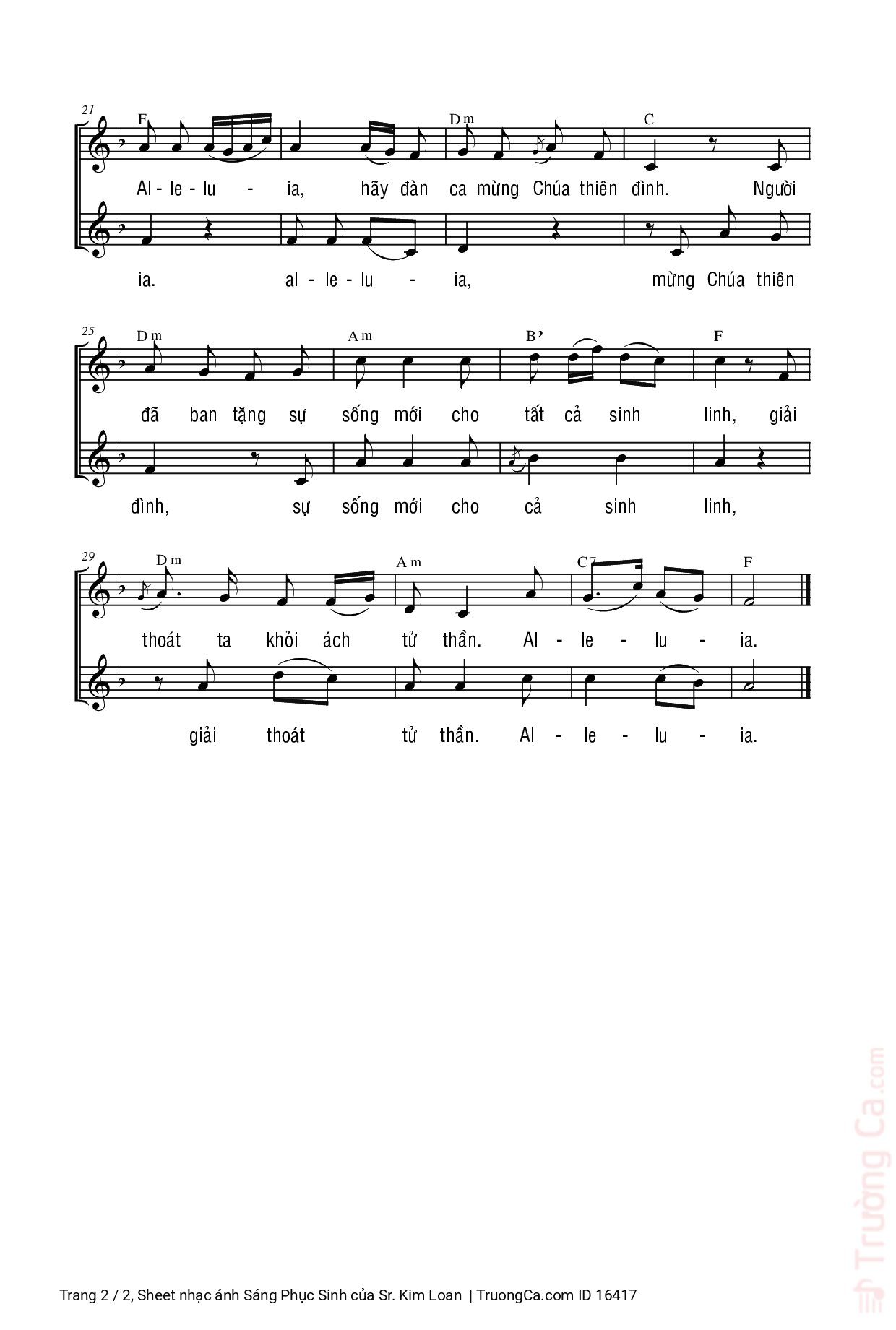 Page 2 of Sheet music PDF ánh Sáng Phục Sinh - Sr. Kim Loan