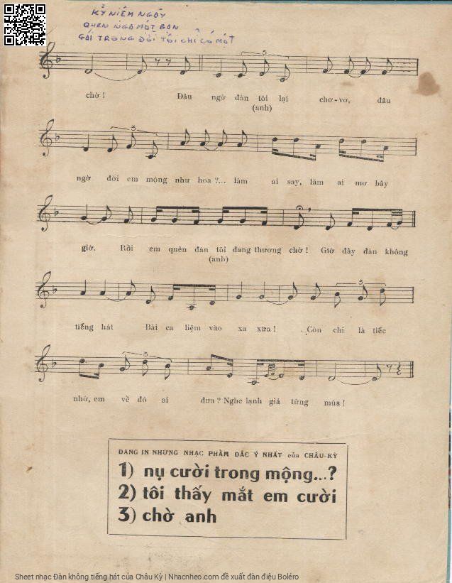 Page 3 of Sheet music PDF Đàn không tiếng hát - Châu Kỳ