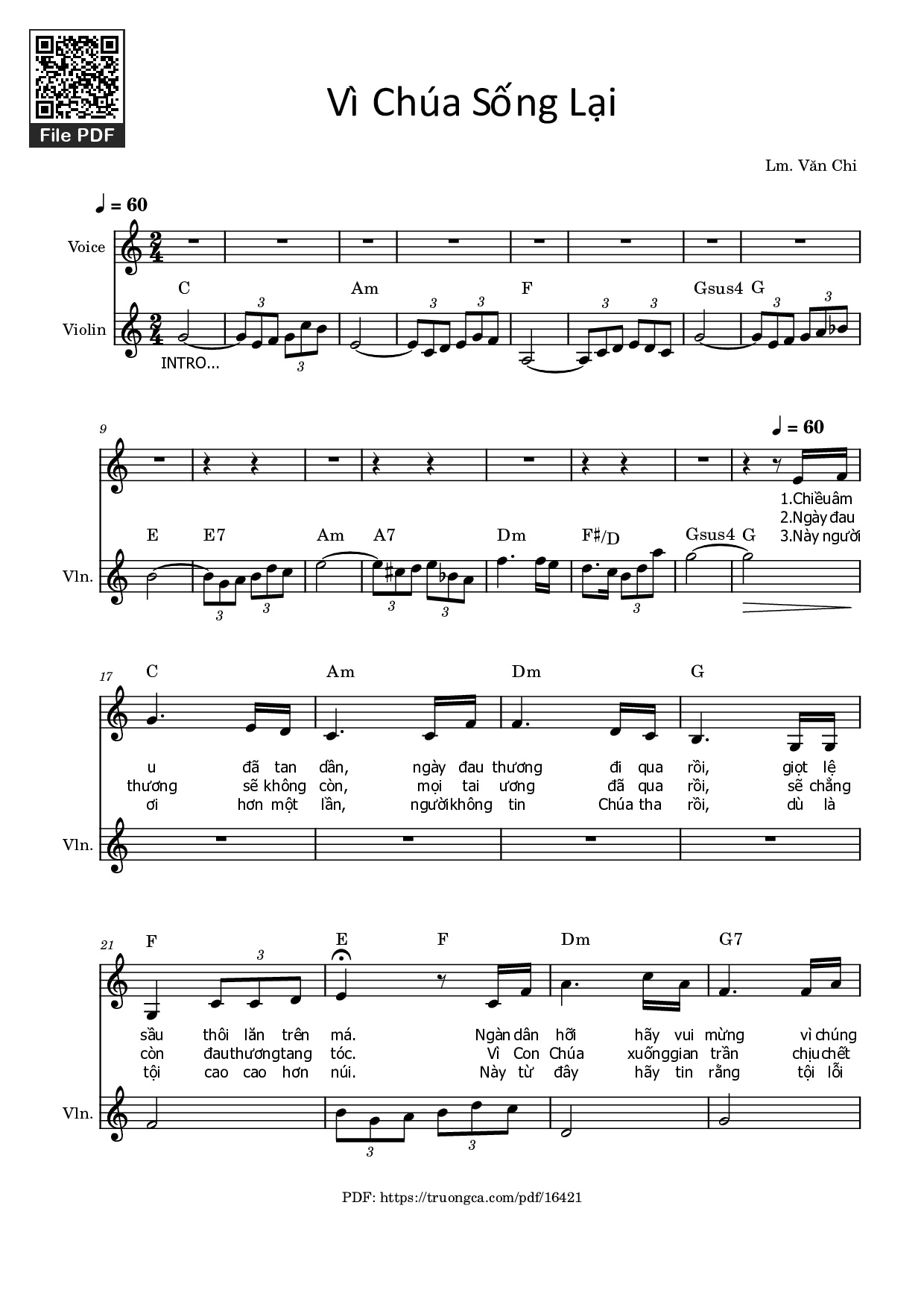 Sheet PDF of Vì Chúa Sống Lại (intro + bè violin)