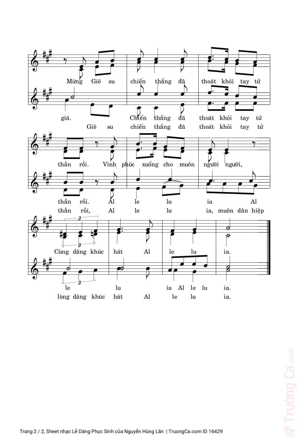 Page 2 of Sheet music PDF Lễ Dâng Phục Sinh - Nguyễn Hùng Lân