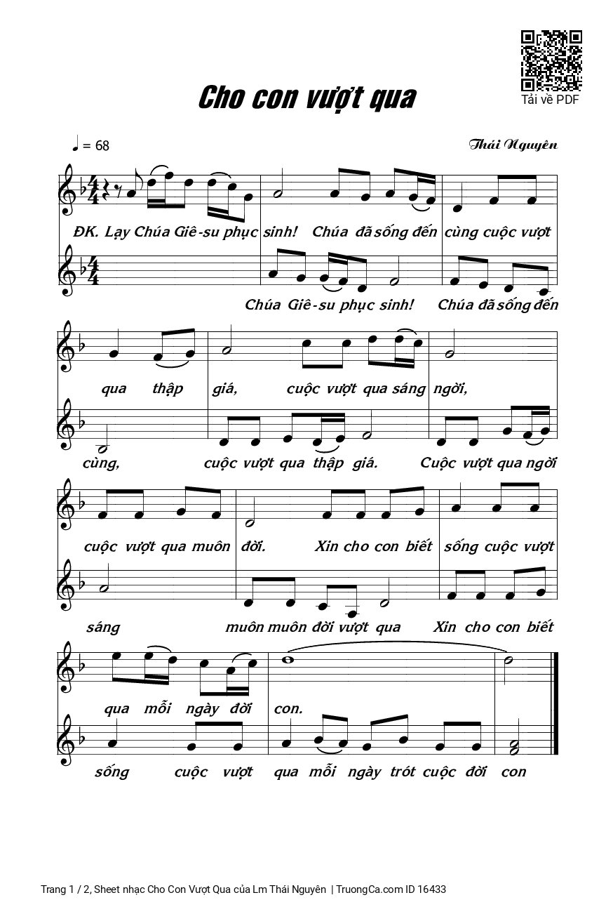 Page 1 of Sheet music PDF Cho Con Vượt Qua - Lm Thái Nguyên