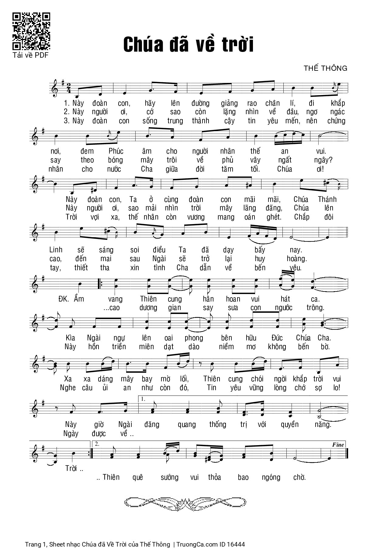 Page 1 of Sheet music PDF Chúa đã Về Trời - Thế Thông