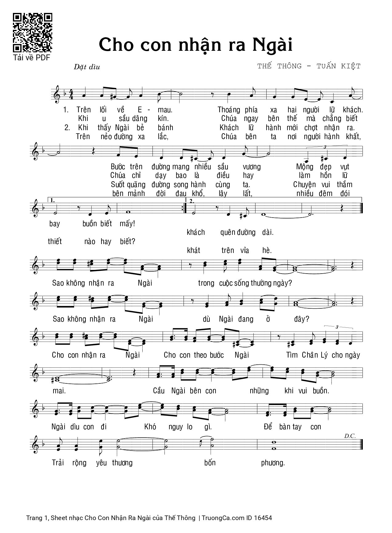 Sheet PDF of Cho Con Nhận Ra Ngài