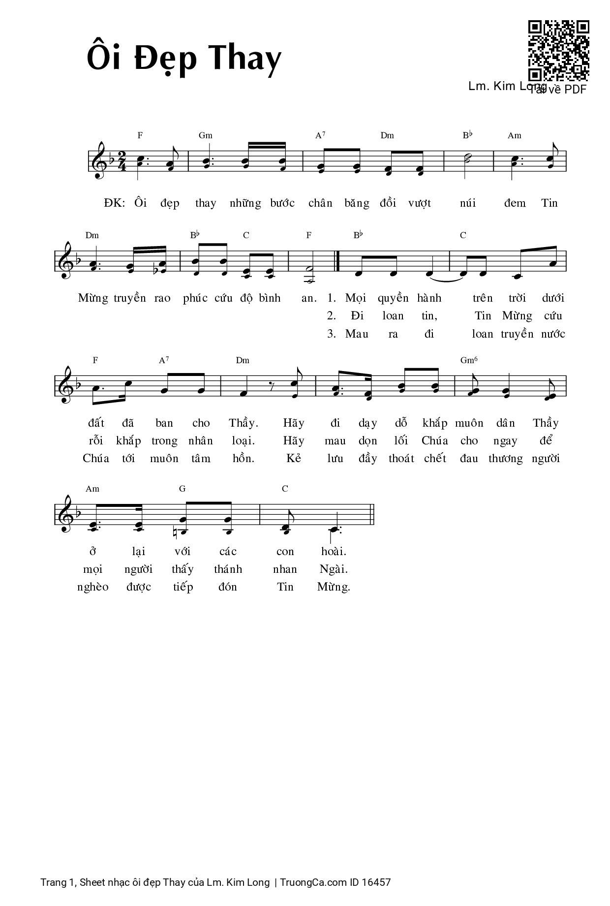 Page 1 of Sheet music PDF Ôi đẹp Thay - Lm. Kim Long