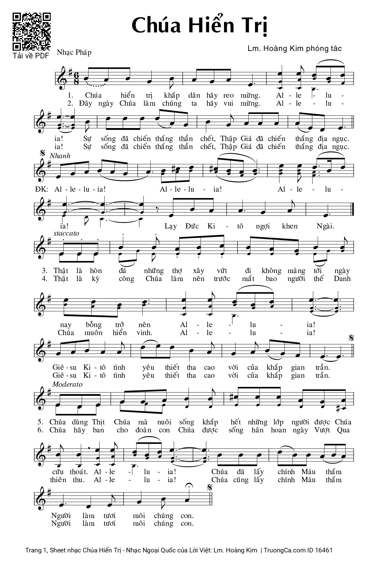 Sheet PDF of Chúa Hiển Trị - Nhạc Ngoại Quốc