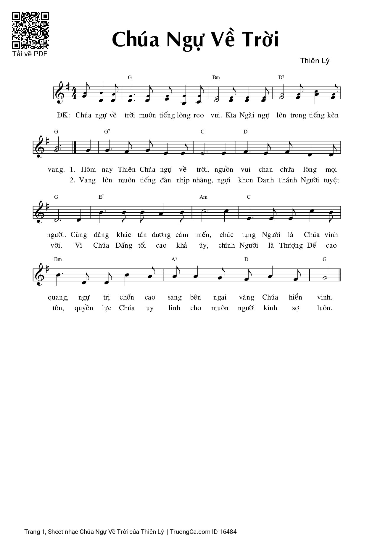 Page 1 of Sheet music PDF Chúa Ngự Về Trời - Thiên Lý