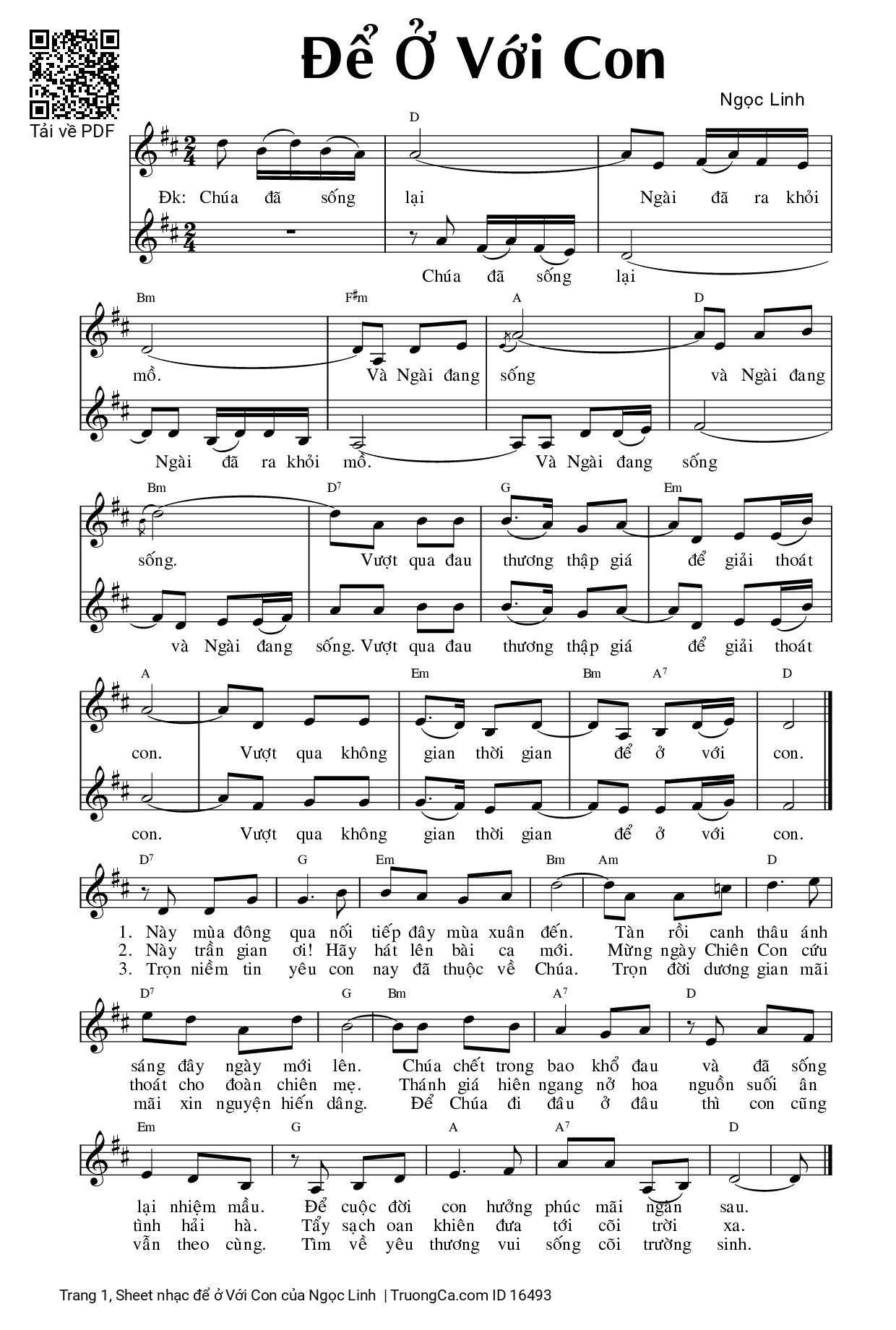 Page 1 of Sheet music PDF để ở Với Con - Ngọc Linh