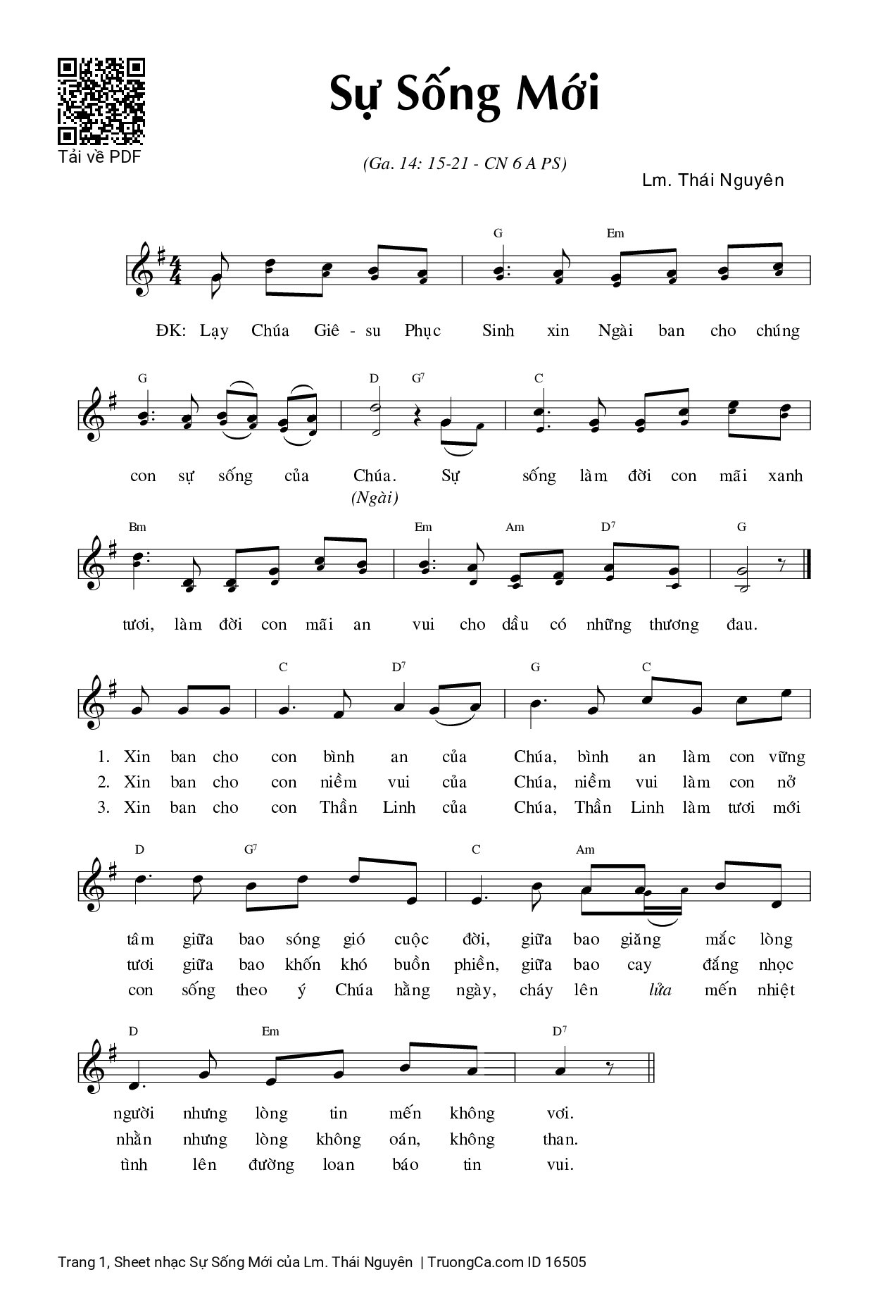 Page 1 of Sheet music PDF Sự Sống Mới - Lm. Thái Nguyên
