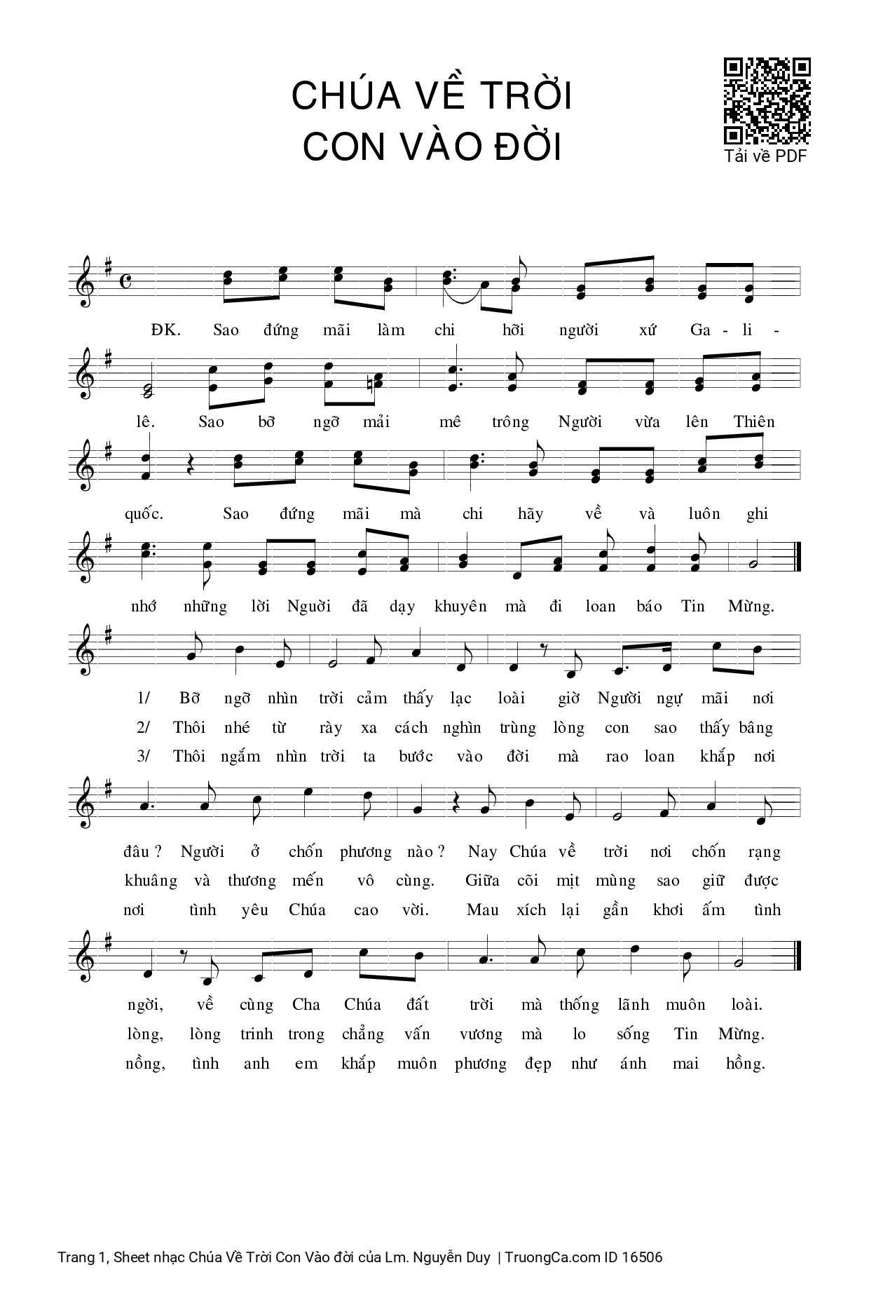 Page 1 of Sheet music PDF Chúa Về Trời Con Vào đời - Lm. Nguyễn Duy