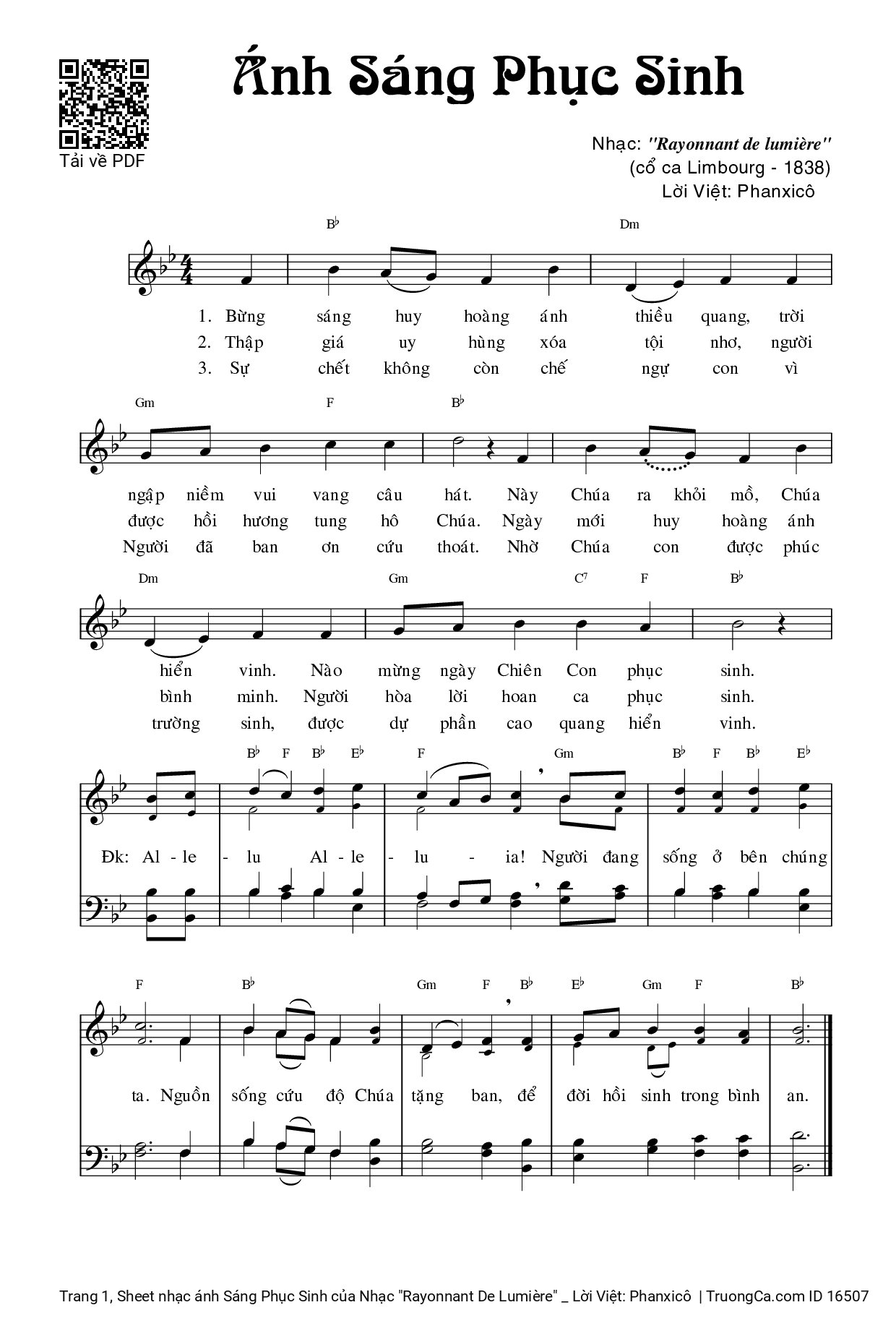 Sheet PDF of ánh Sáng Phục Sinh