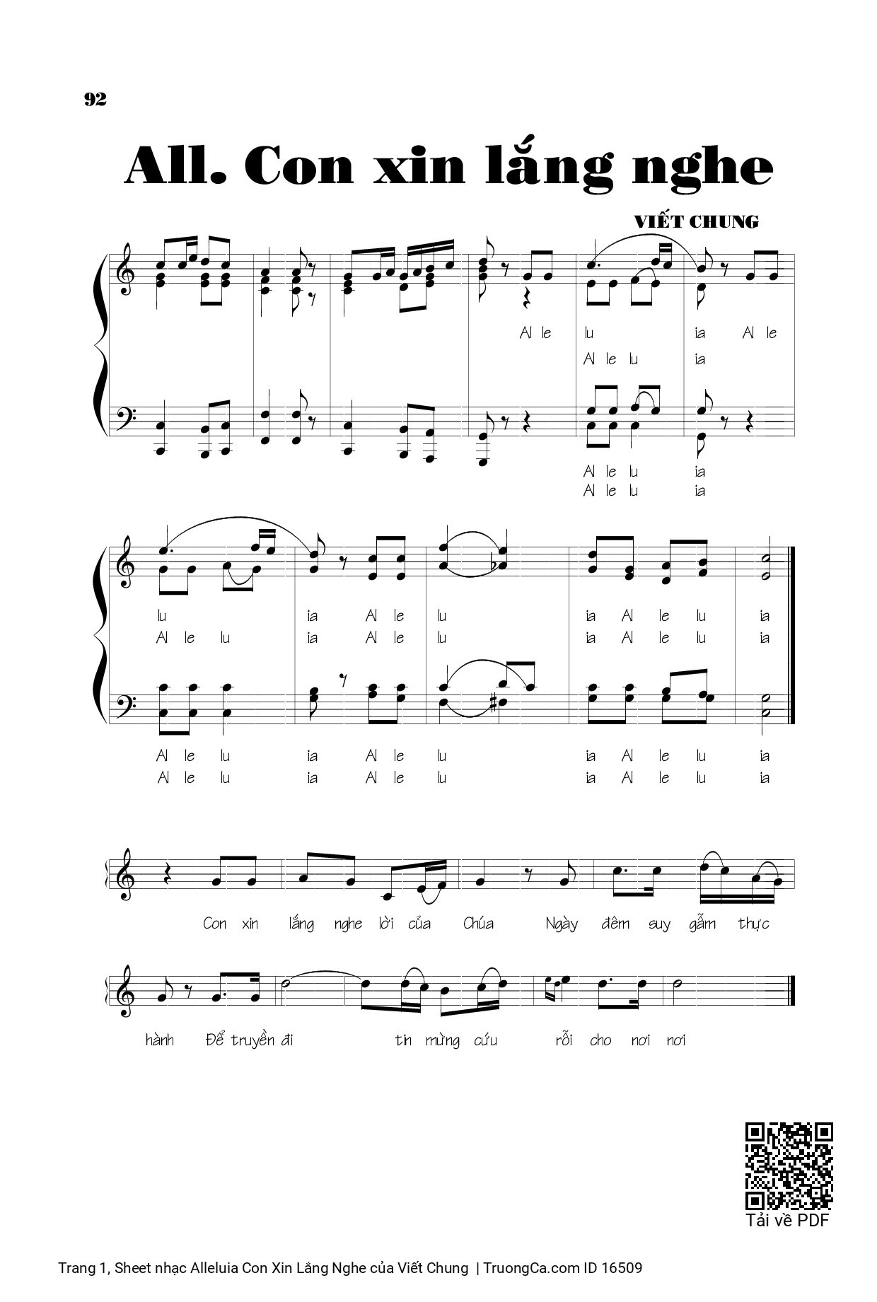 Sheet PDF of Alleluia Con Xin Lắng Nghe