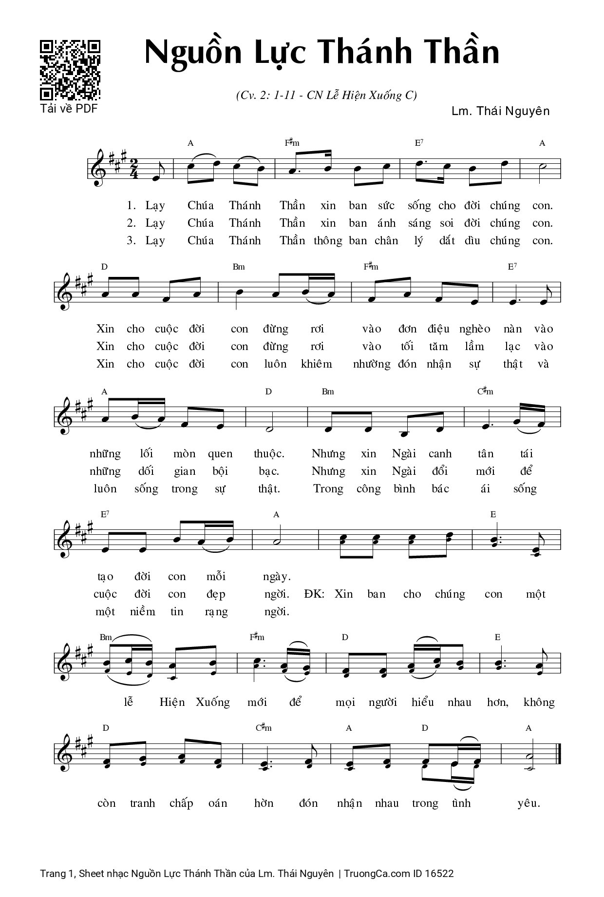 Page 1 of Sheet music PDF Nguồn Lực Thánh Thần - Lm. Thái Nguyên