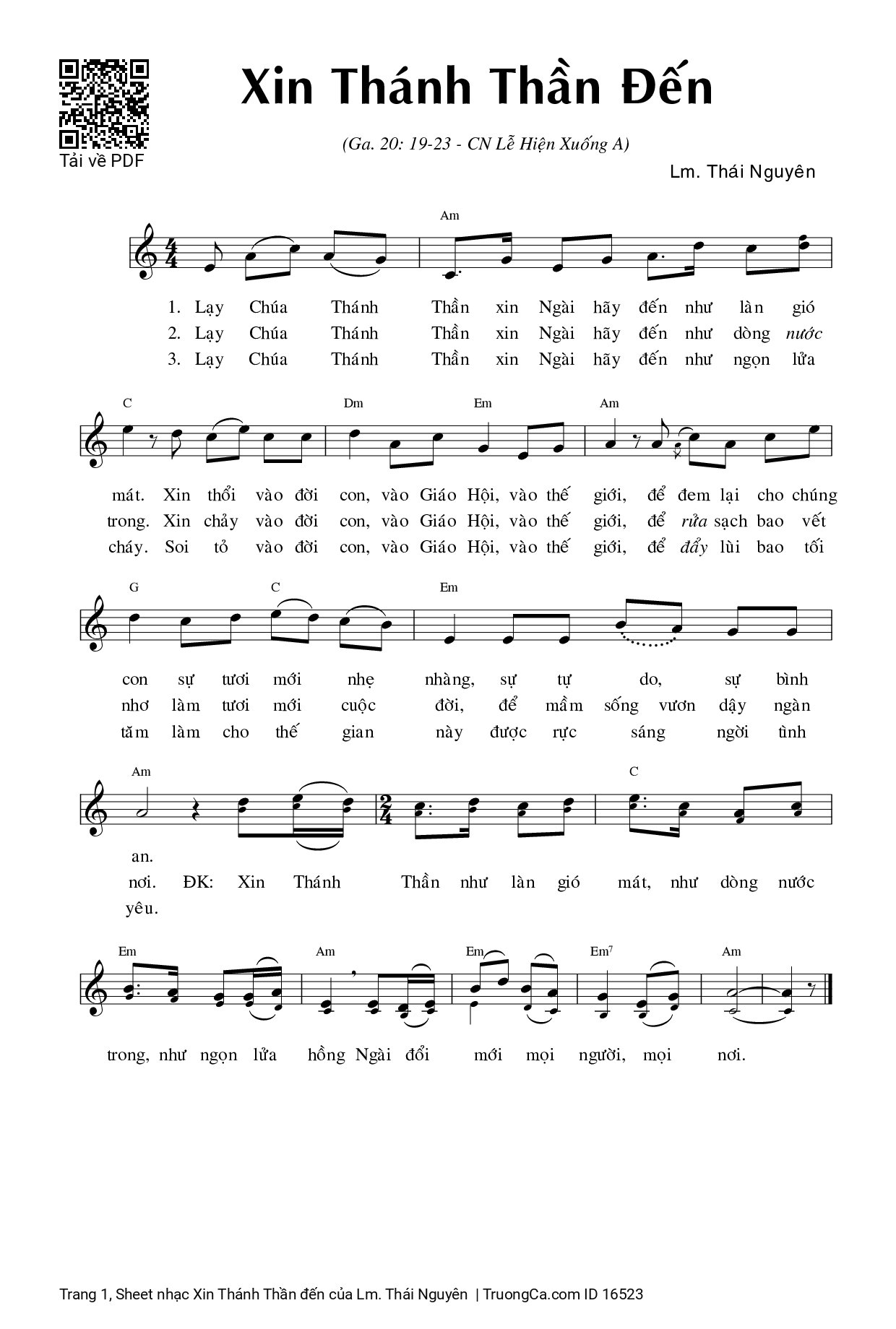 Sheet PDF of Xin Thánh Thần đến