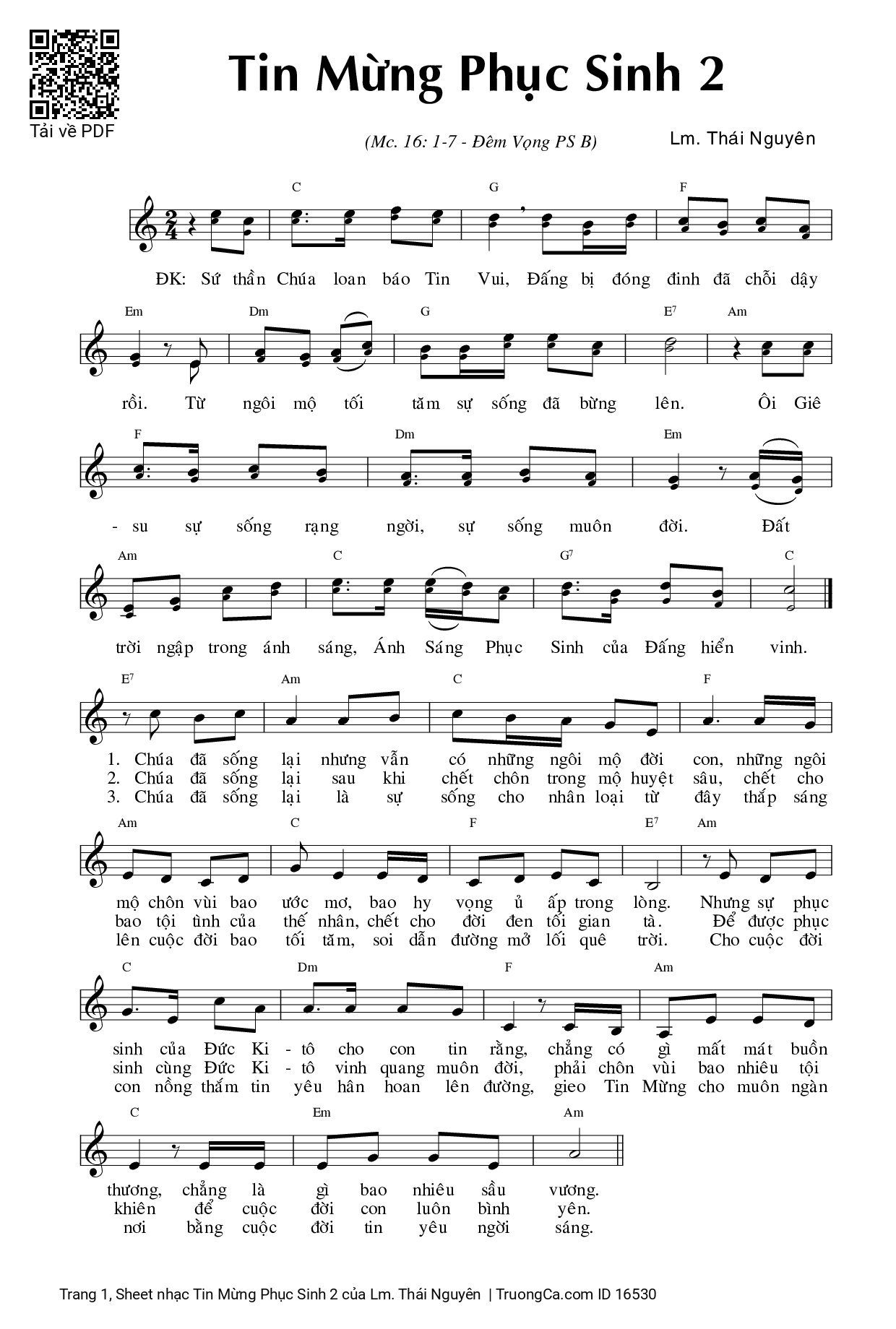 Page 1 of Sheet music PDF Tin Mừng Phục Sinh 2 - Lm. Thái Nguyên