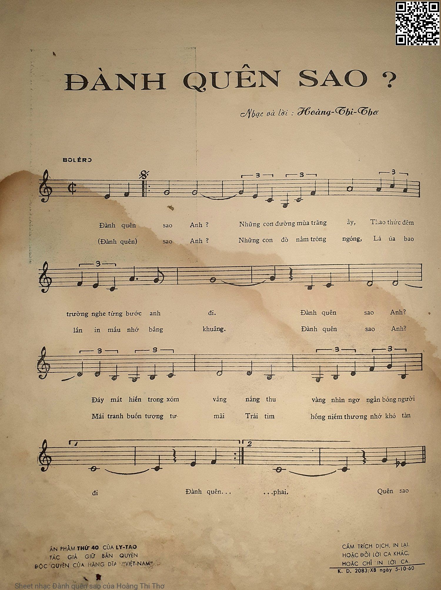 Page 2 of Sheet music PDF Đành quên sao - Hoàng Thi Thơ