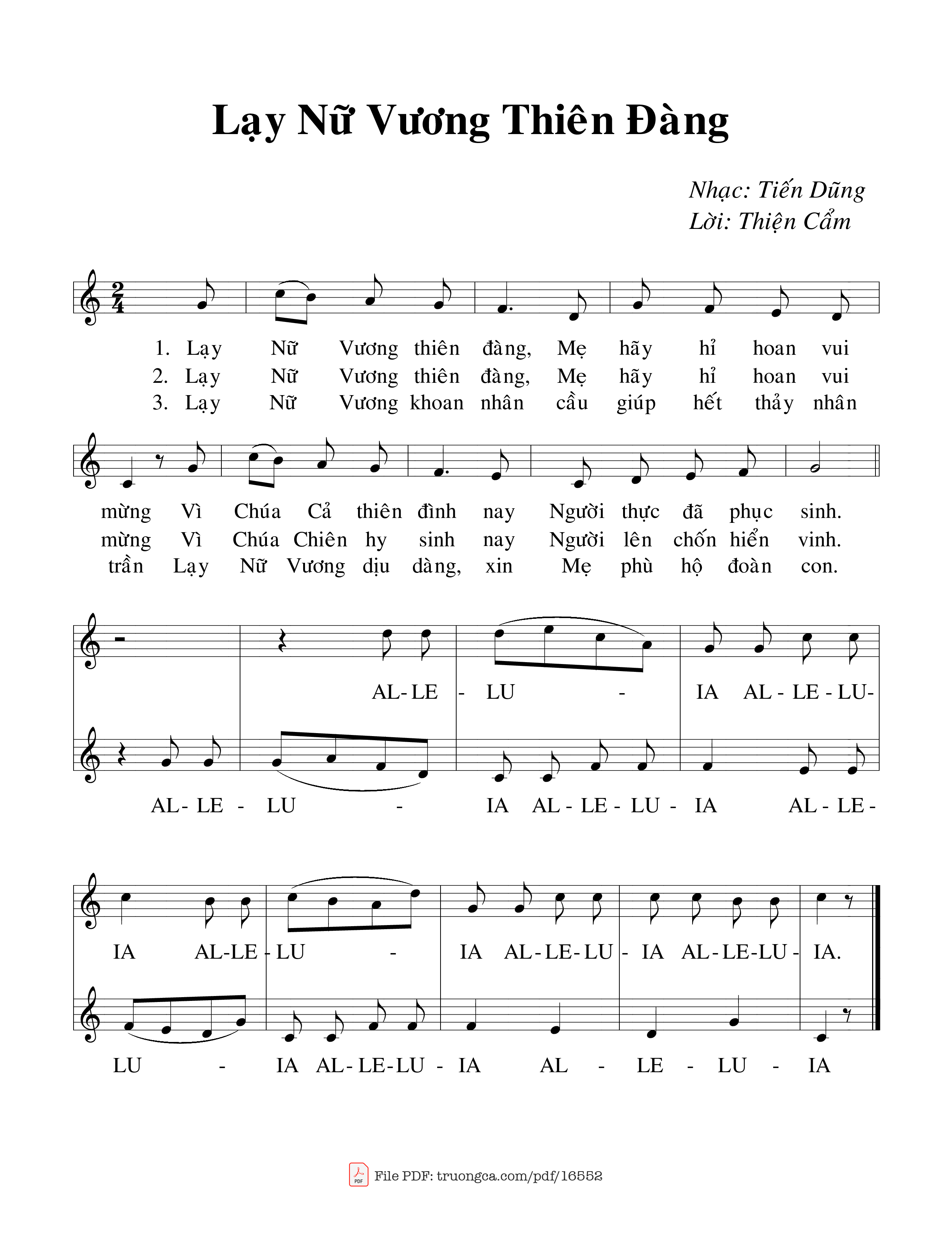 Sheet PDF of Lạy Nữ Vương Thiên đàng