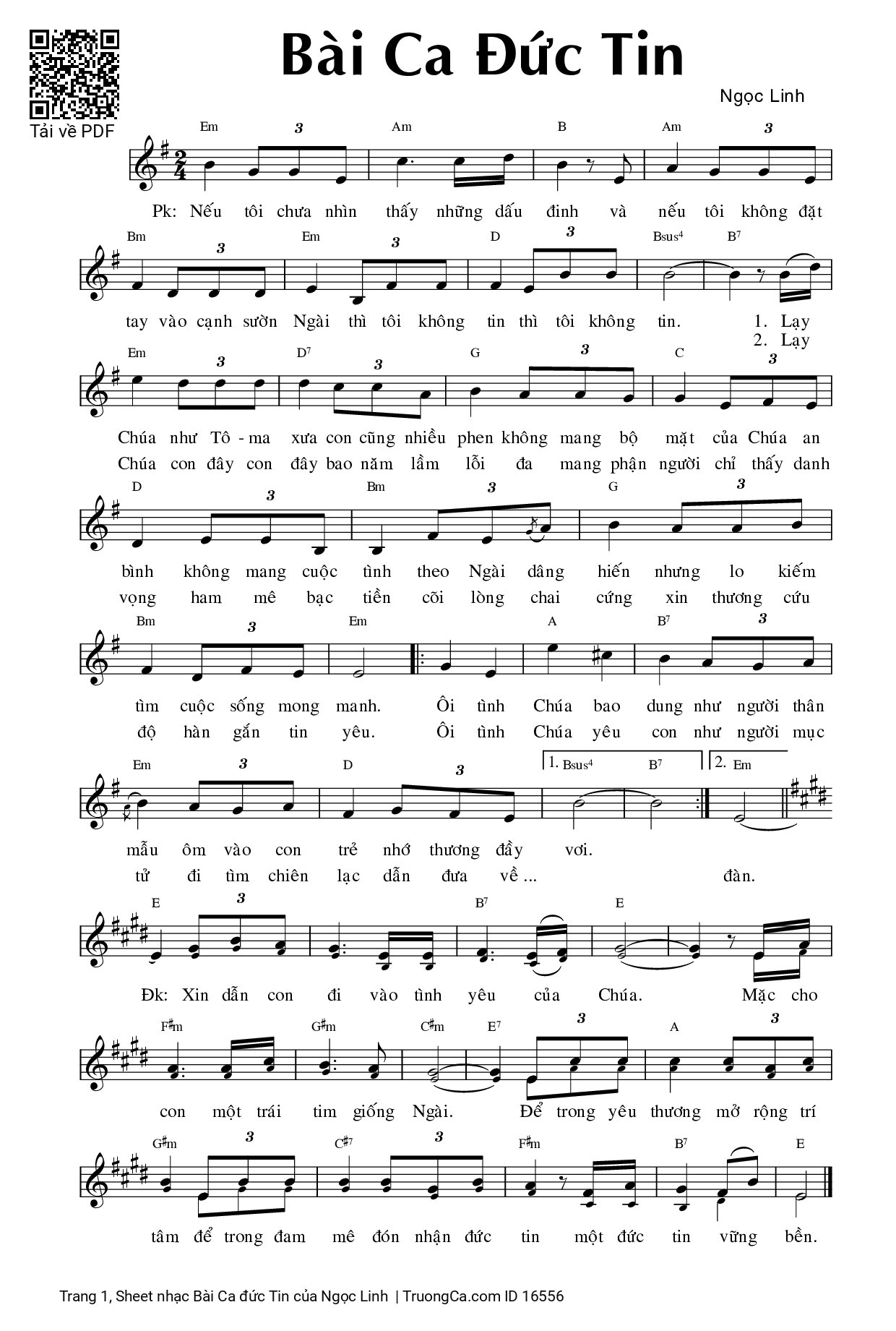 Sheet PDF of Bài Ca đức Tin