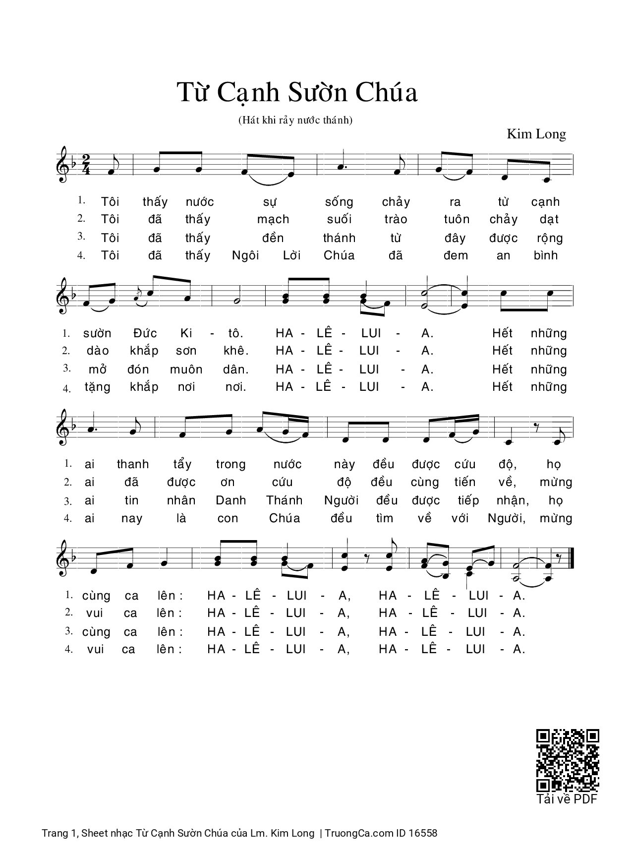 Page 1 of Sheet music PDF Từ Cạnh Sườn Chúa - Lm. Kim Long