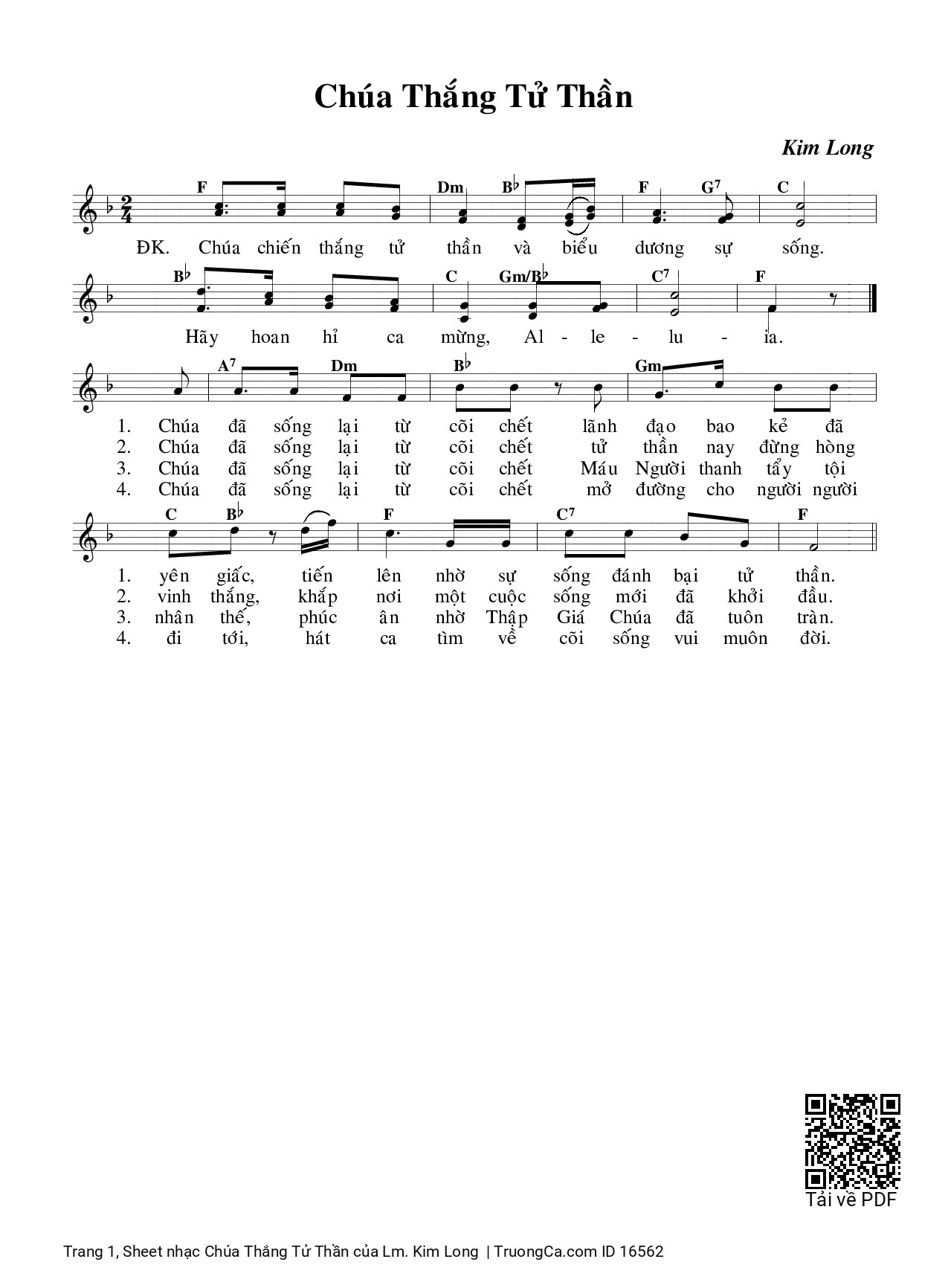 Page 1 of Sheet music PDF Chúa Thắng Tử Thần - Lm. Kim Long