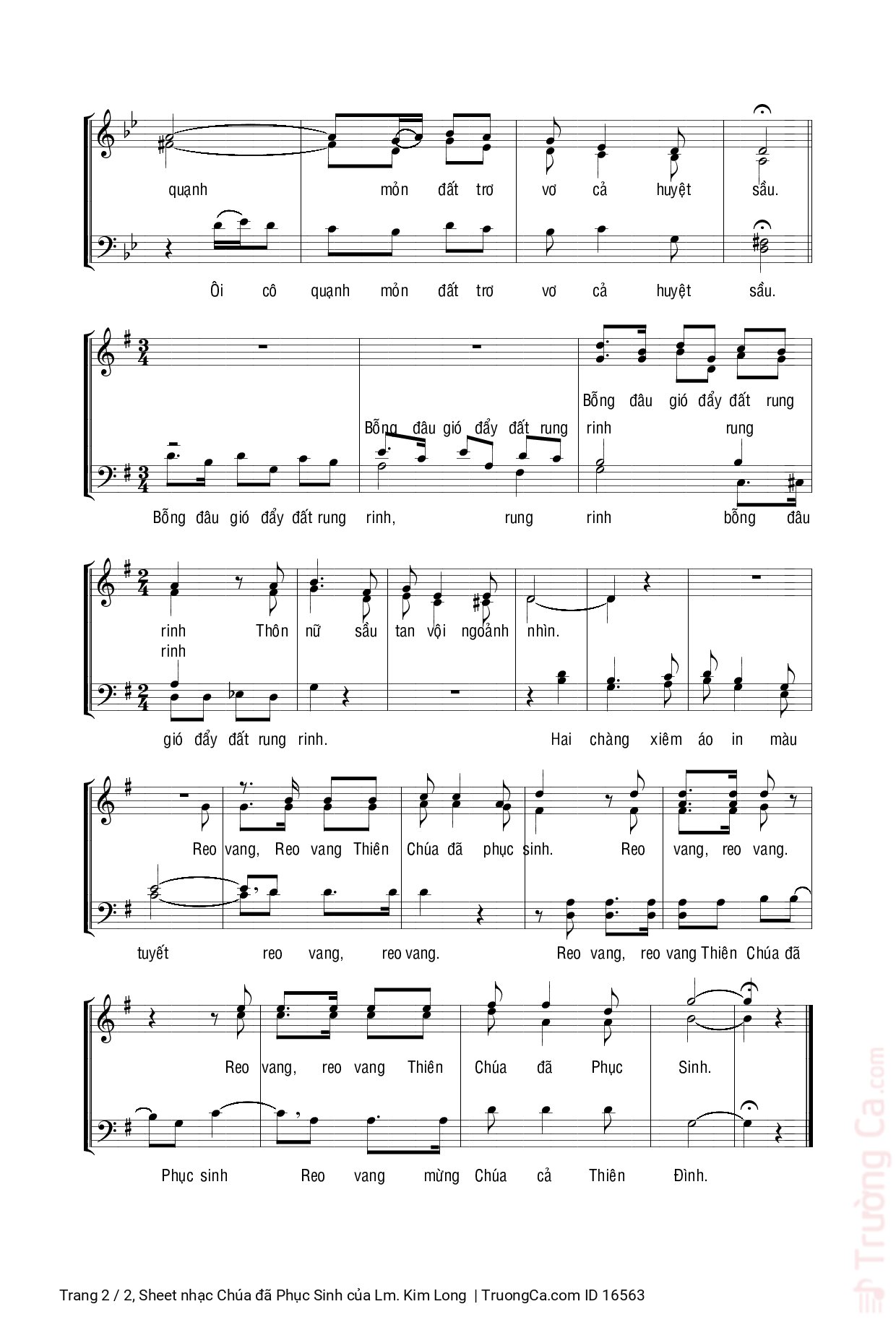 Page 2 of Sheet music PDF Chúa đã Phục Sinh - Lm. Kim Long