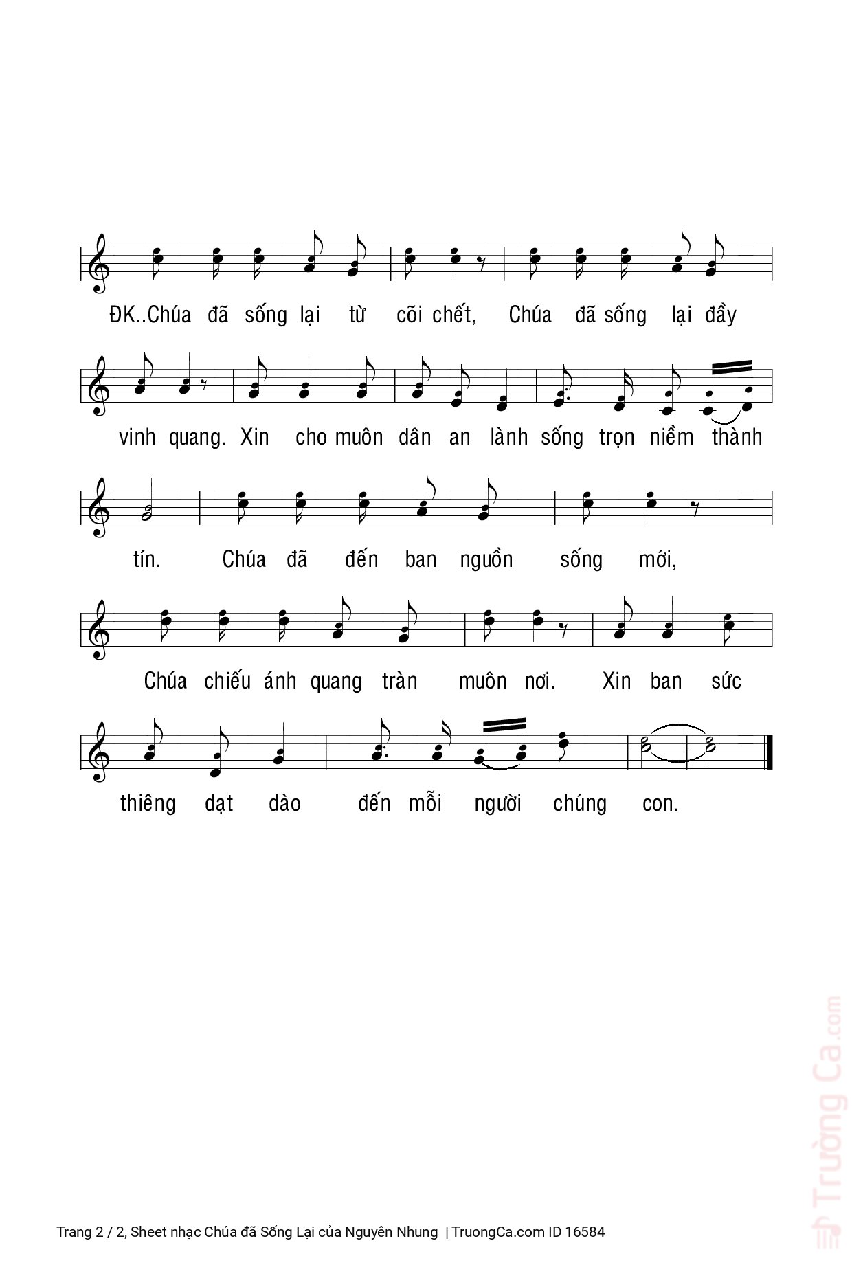 Page 2 of Sheet music PDF Chúa đã Sống Lại - Nguyên Nhung