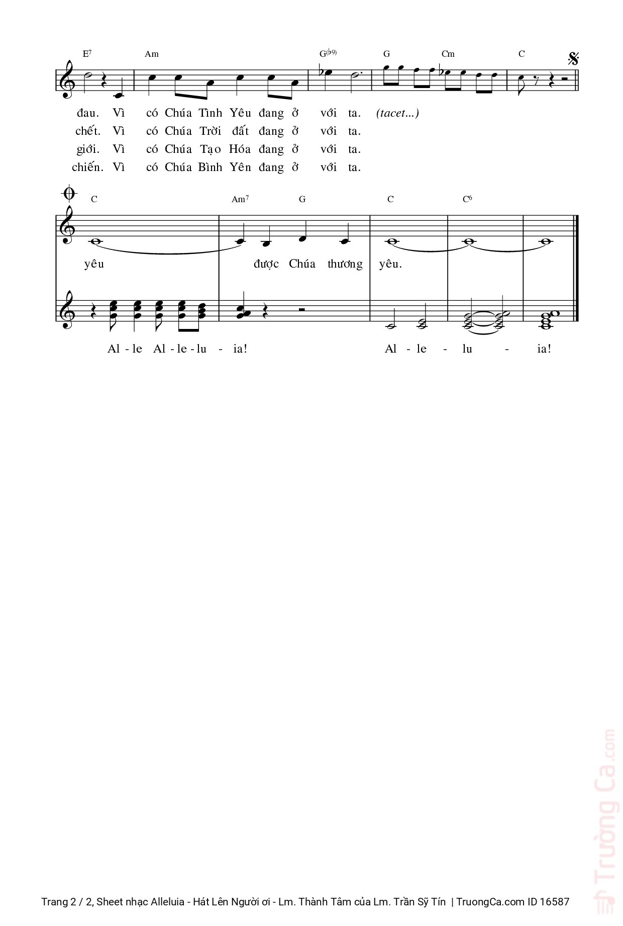 Page 2 of Sheet music PDF Alleluia - Hát Lên Người ơi - Lm. Thành Tâm - Lm. Trần Sỹ Tín