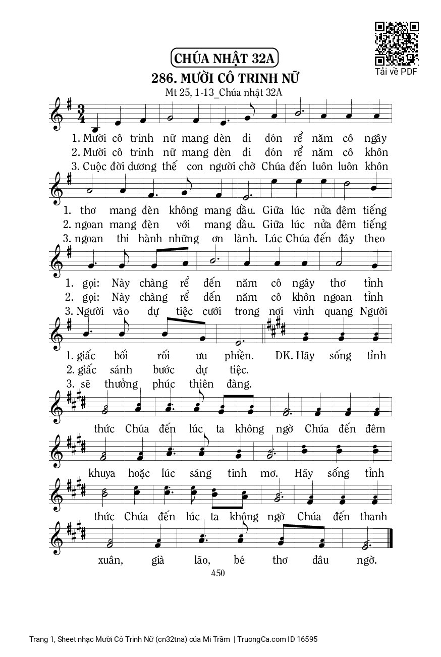 Sheet PDF of Mười Cô Trinh Nữ (cn32tna)