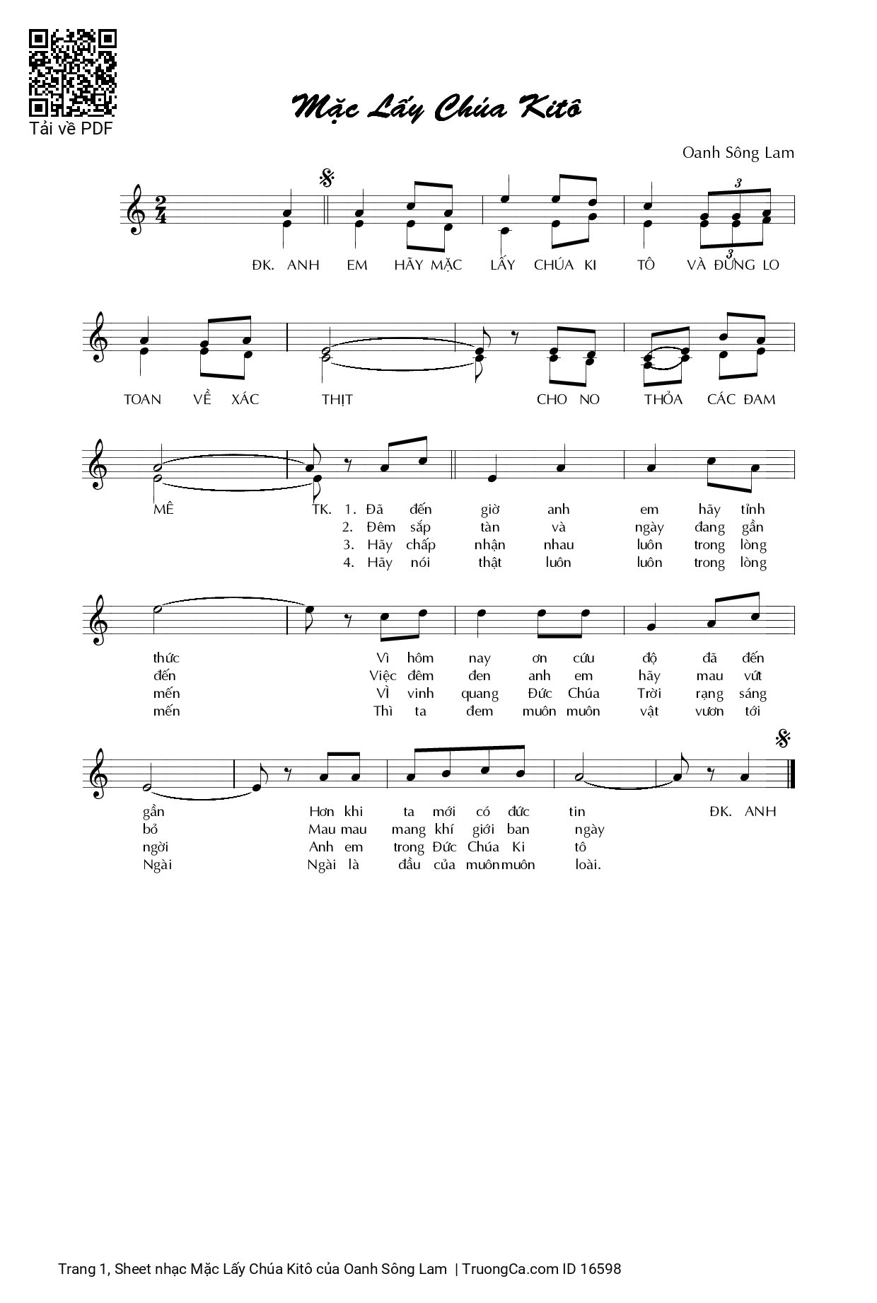 Sheet PDF of Mặc Lấy Chúa Kitô