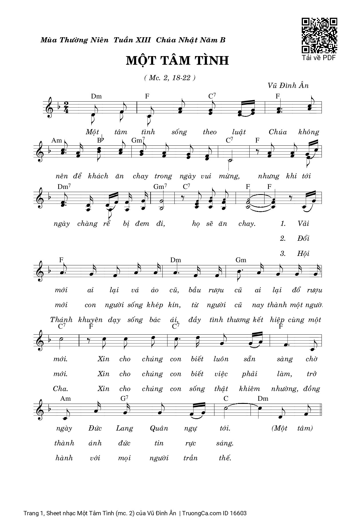 Page 1 of Sheet music PDF Một Tâm Tình (mc. 2) - Vũ Đình Ân