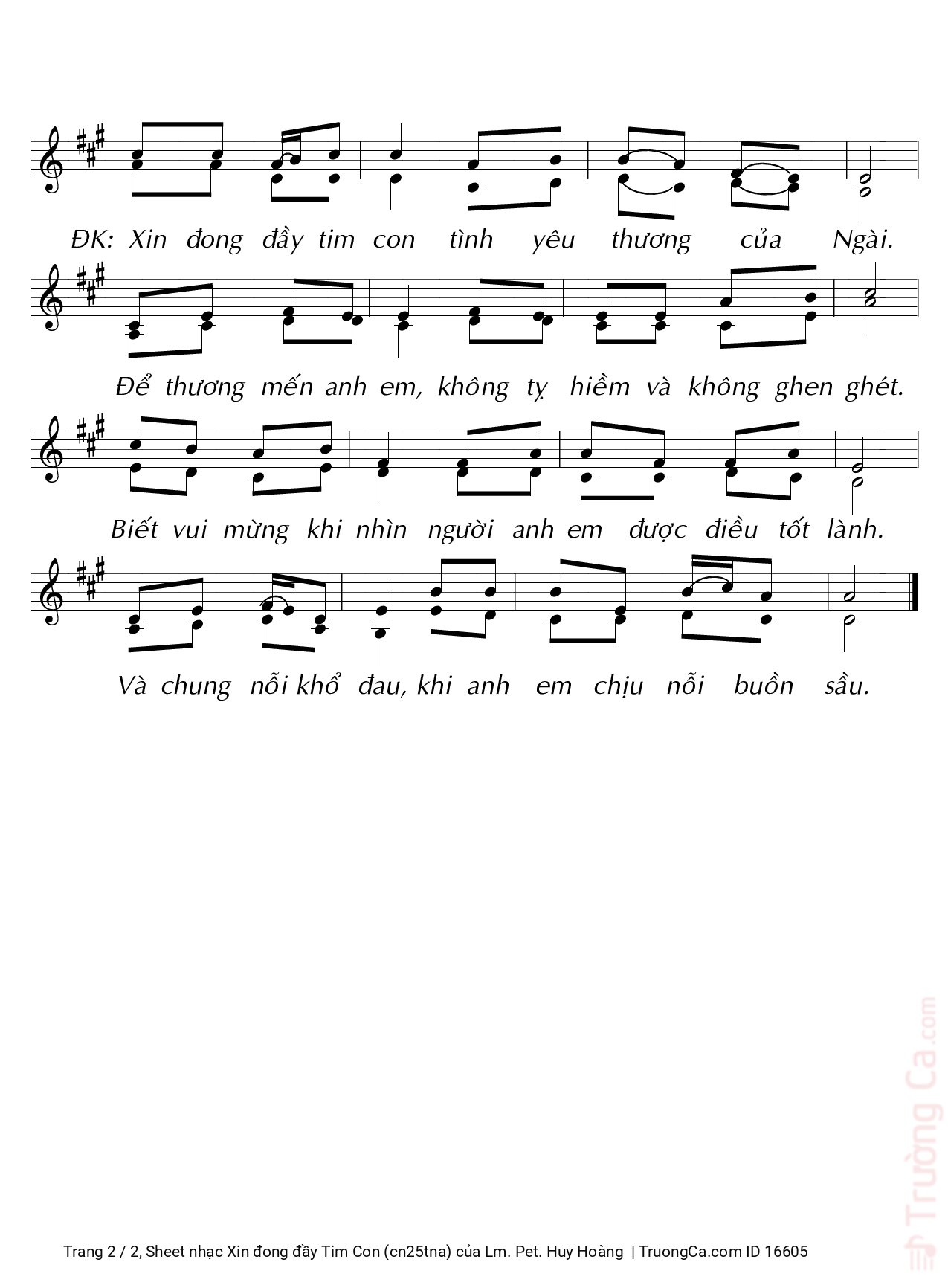 Page 2 of Sheet music PDF Xin đong đầy Tim Con (cn25tna) - Lm. Pet. Huy Hoàng
