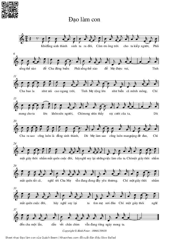 Sheet PDF of Đạo làm con