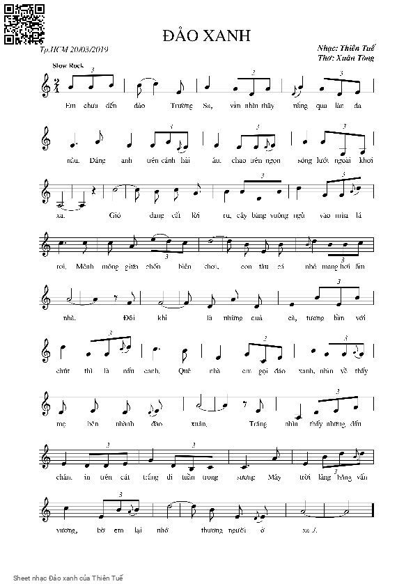 Page 1 of Sheet music PDF Đảo xanh - Thiên Tuế