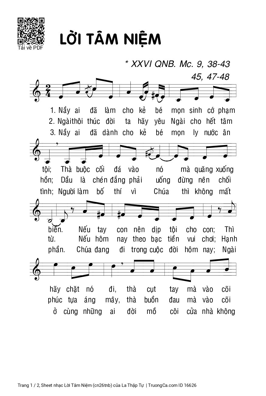 Sheet PDF of Lời Tâm Niệm (cn26tnb)
