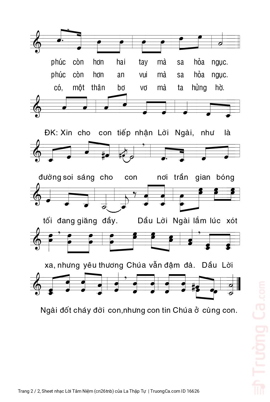 Page 2 of Sheet music PDF Lời Tâm Niệm (cn26tnb) - La Thập Tự