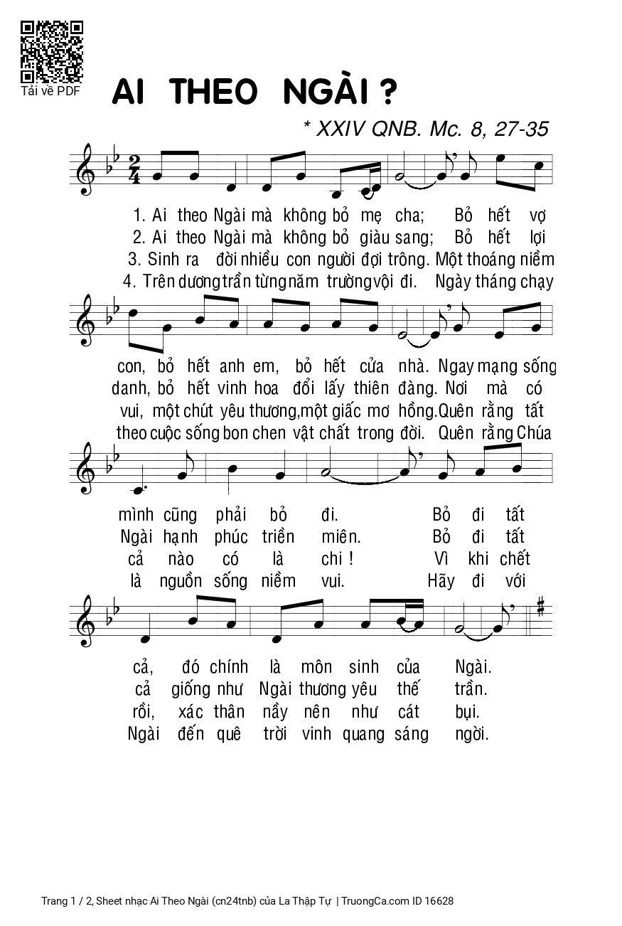 Page 1 of Sheet music PDF Ai Theo Ngài (cn24tnb) - La Thập Tự