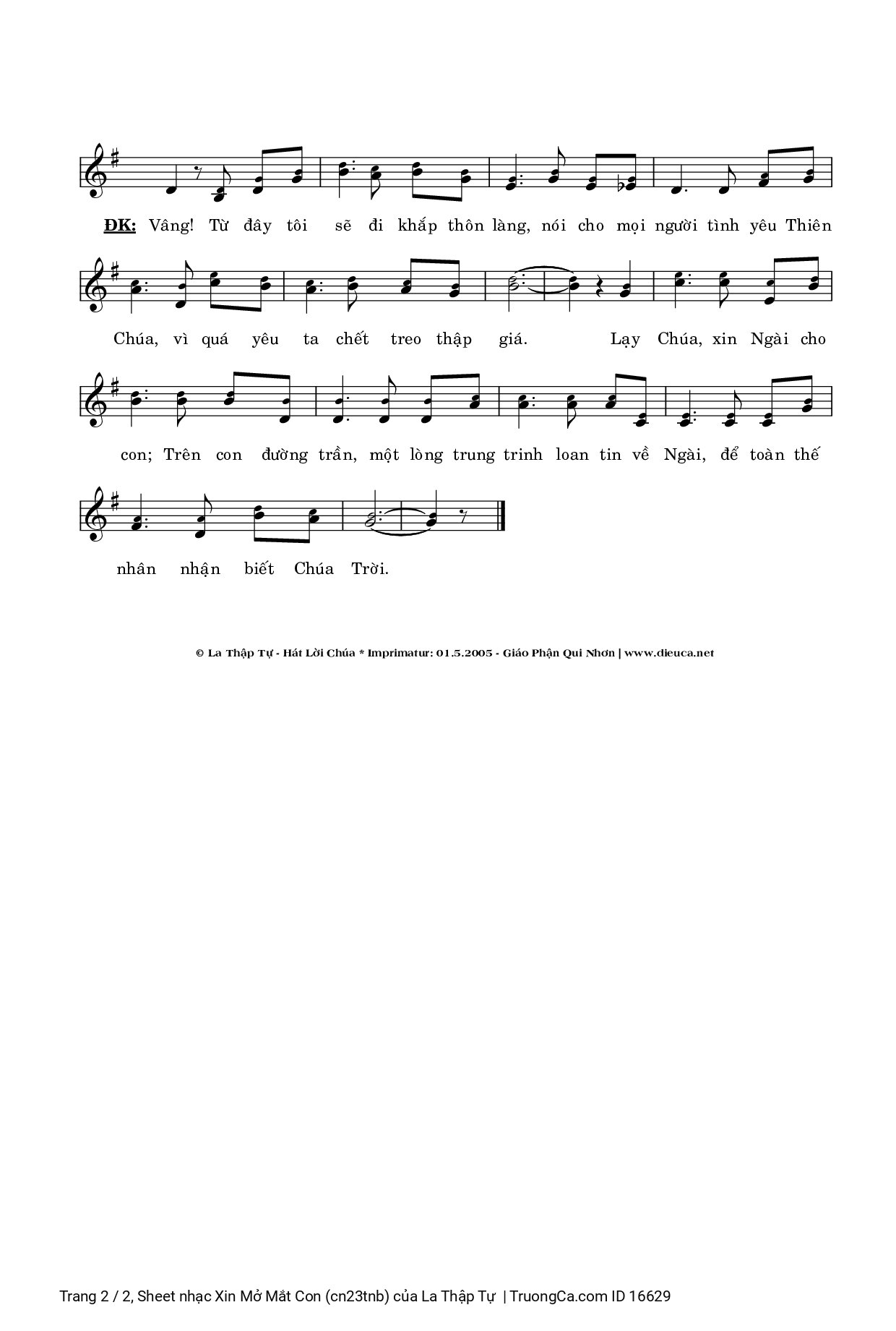 Page 2 of Sheet music PDF Xin Mở Mắt Con (cn 23 tnb) - La Thập Tự