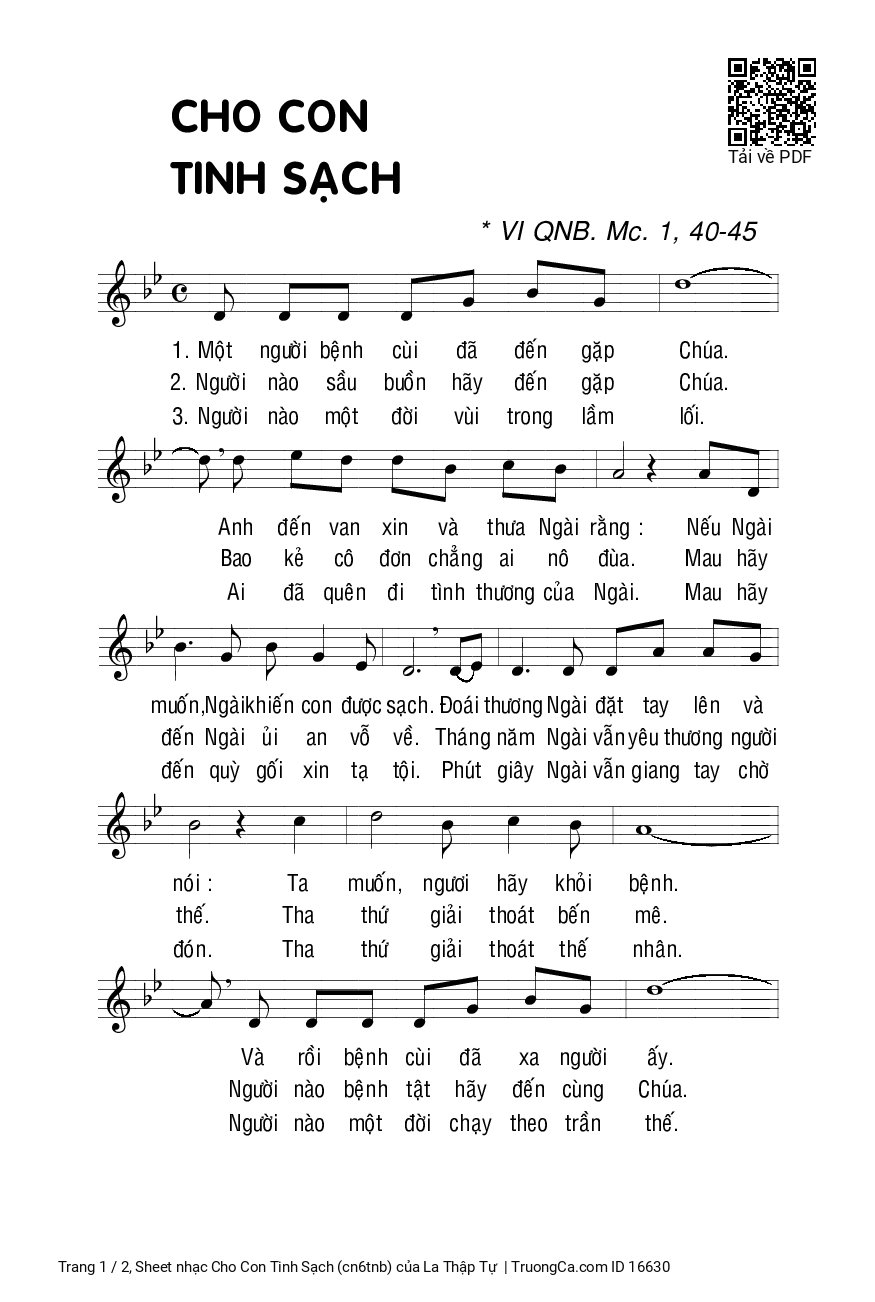 Page 1 of Sheet music PDF Cho Con Tinh Sạch (cn6tnb) - La Thập Tự